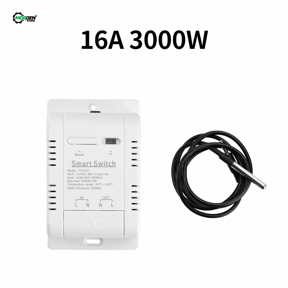 Wifi 16A20A Smart Temperature Humidity Switch Power Monitor with Thermostat Probe Sensor for Fish Tank Tuya Power Supply