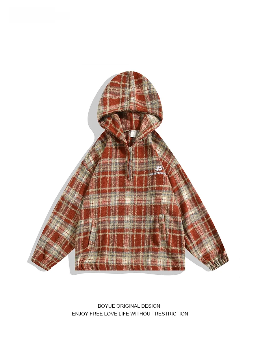 

Пальто Boyue Millennium из шерсти с вышивкой в клетку, повседневный дизайн, удлиненное, с капюшоном, молодежная мода, осень-зима