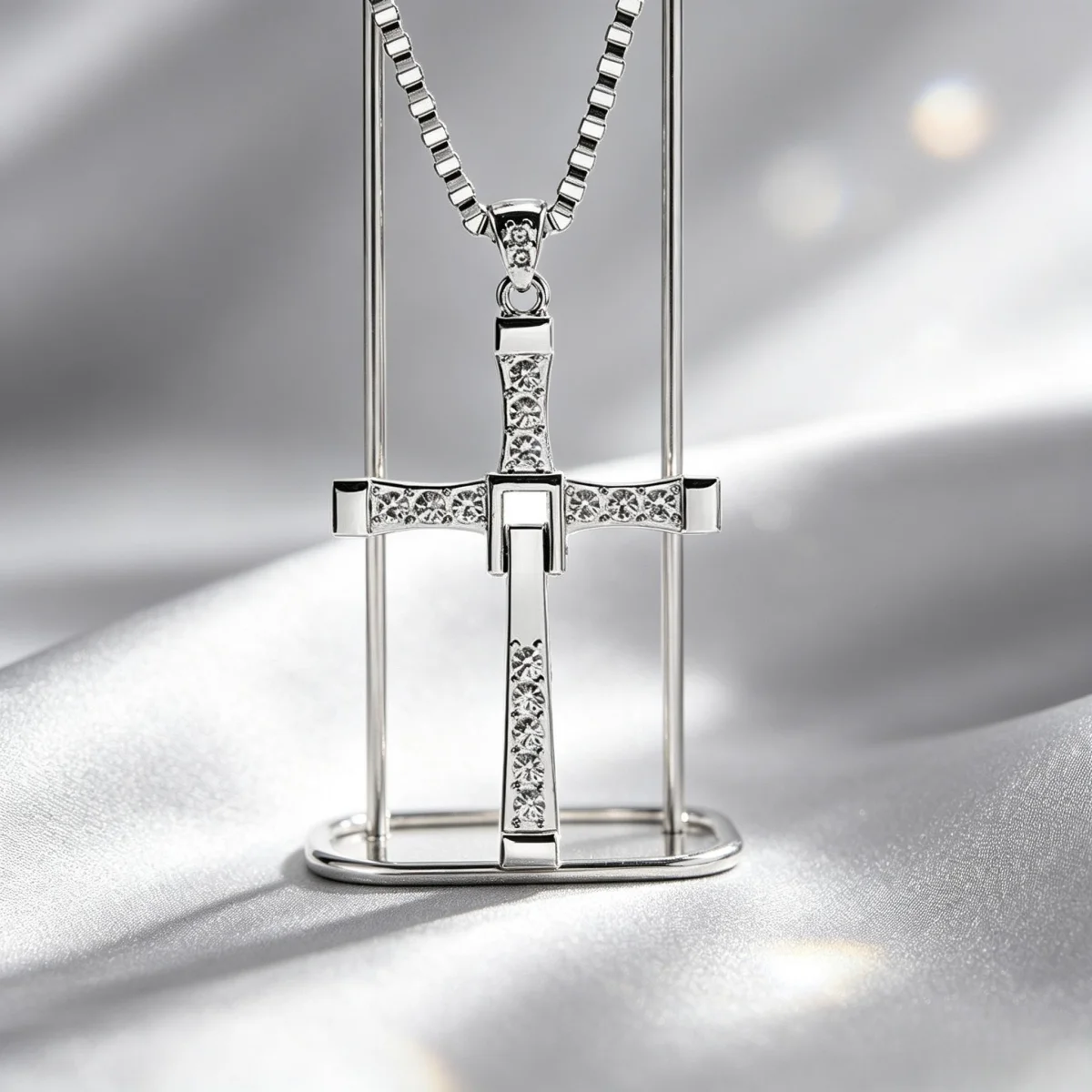 Jesus Cross Necklace Silver Rhinestone Pendant Men Crystal Religious Gift for Activity