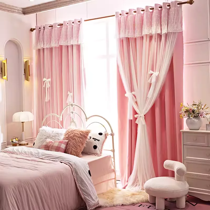 Popular New Double Cloth Yarn One Blackout Finished Lace Princess Curtains for Living Dining Room Bedroom Window Screen