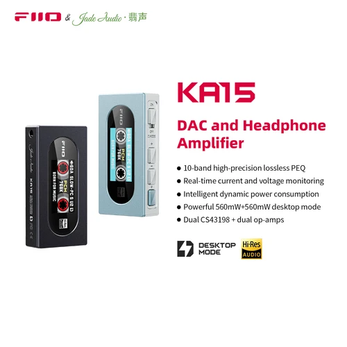 FiiO KA15 Amplificador de auriculares USB DAC portátil Dongle USB con salida de auriculares de 3,5 mm y 4,4 mm