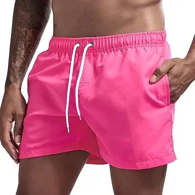 Men\'s Beach Shorts Summer Solid color Drawstring Fashion Men\'s swim Trunks Elastic Waist 3D Print Sport Travel Breathable Shorts