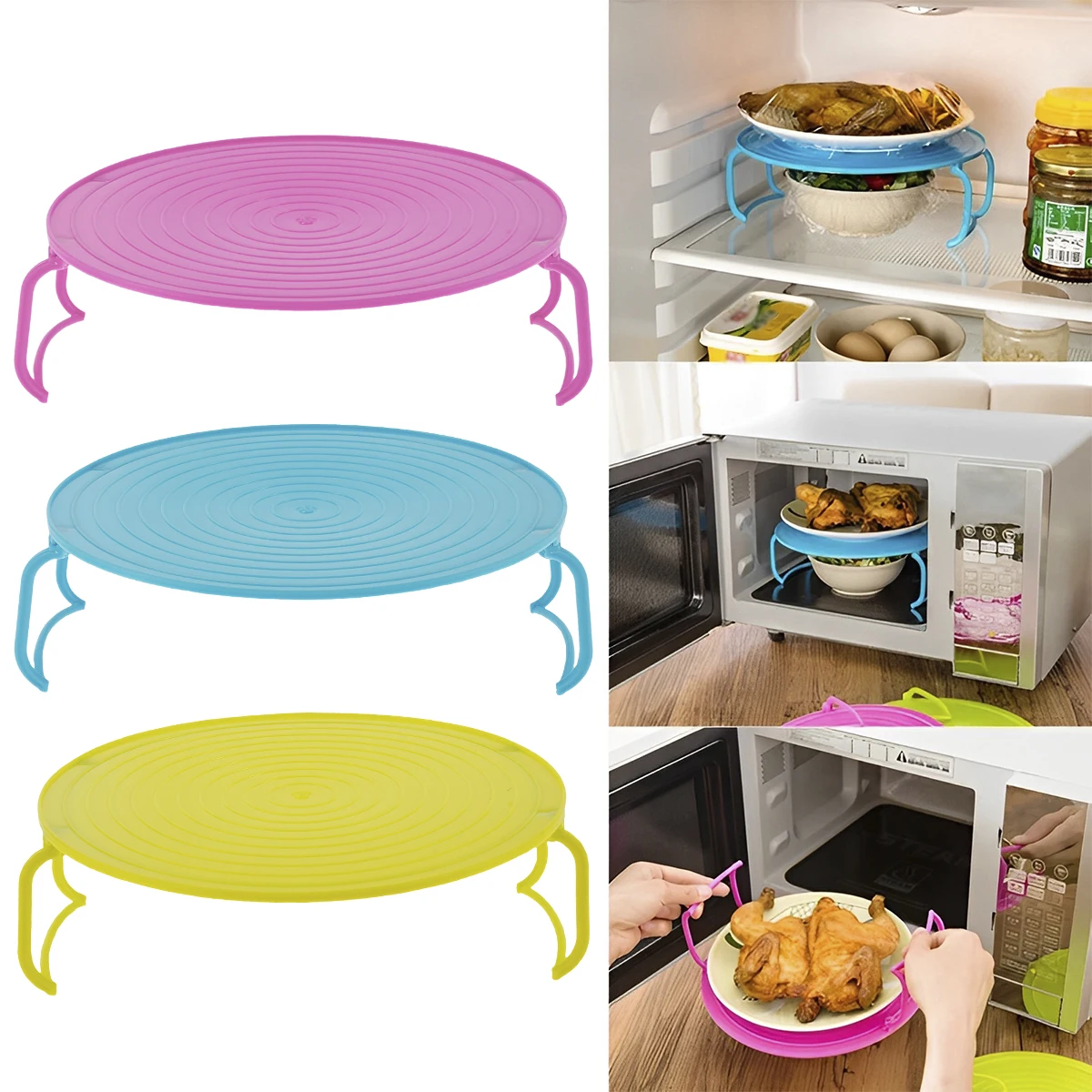 3 件 Microwave Folding Tray 3-in-1 Multipurpose Foldable Microwave Plate Reusable Food Splatter Cover Microwave Plate Stacker St