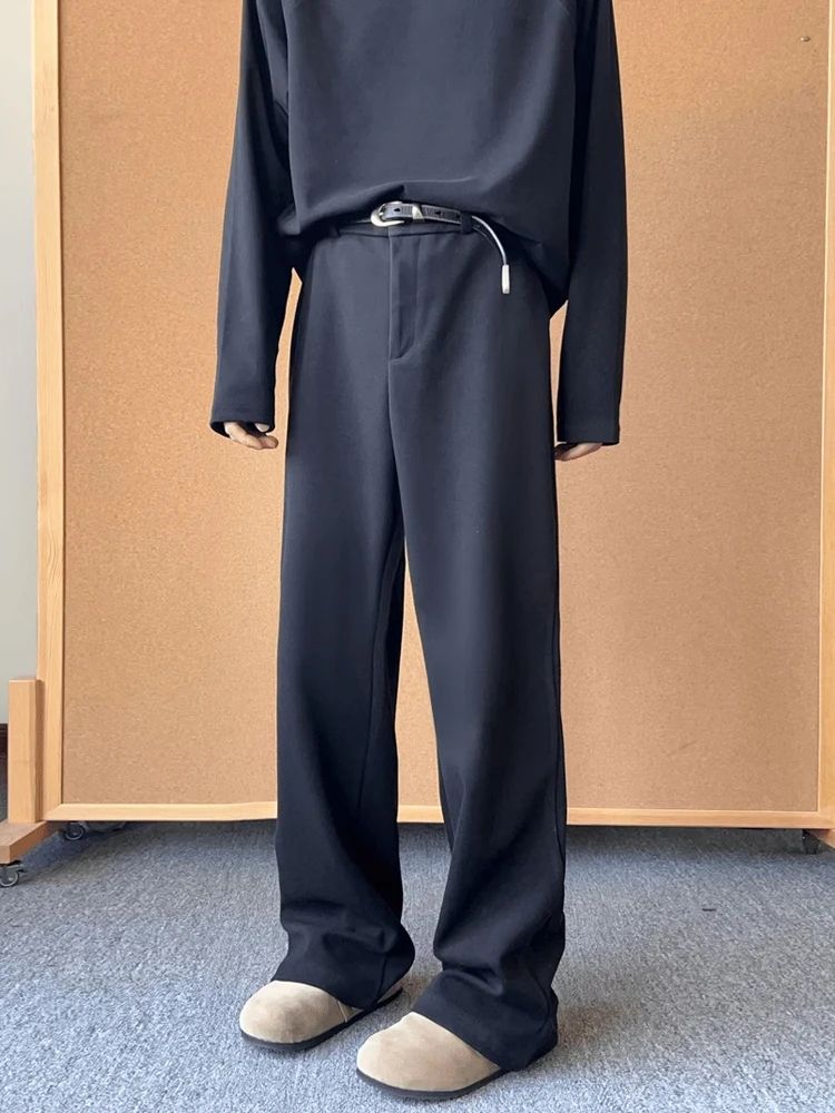 

Bla Thiened Straight Leg Casual Pants for Men Autumn Winter Durable Wear Resistant mid Low Waist Zipper Fly Long Trousers