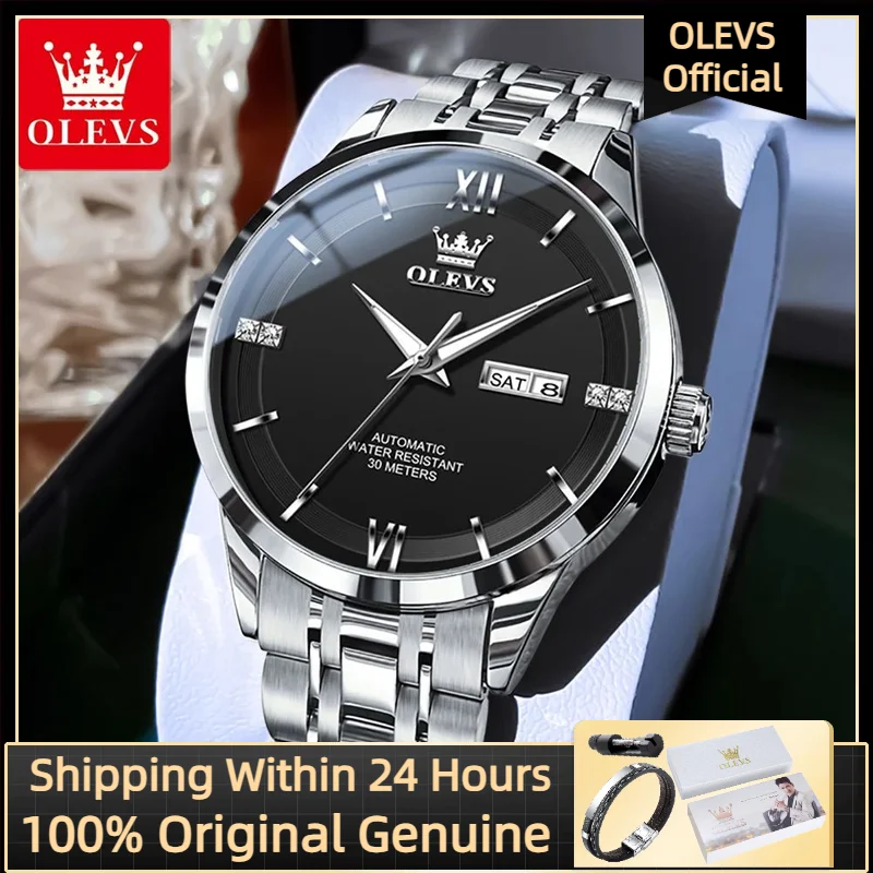 

OLEVS 7061, мужские часы, модный ремешок для часов из нержавеющей стали, водонепроницаемые высококачественные ручные часы, автоматические механические часы