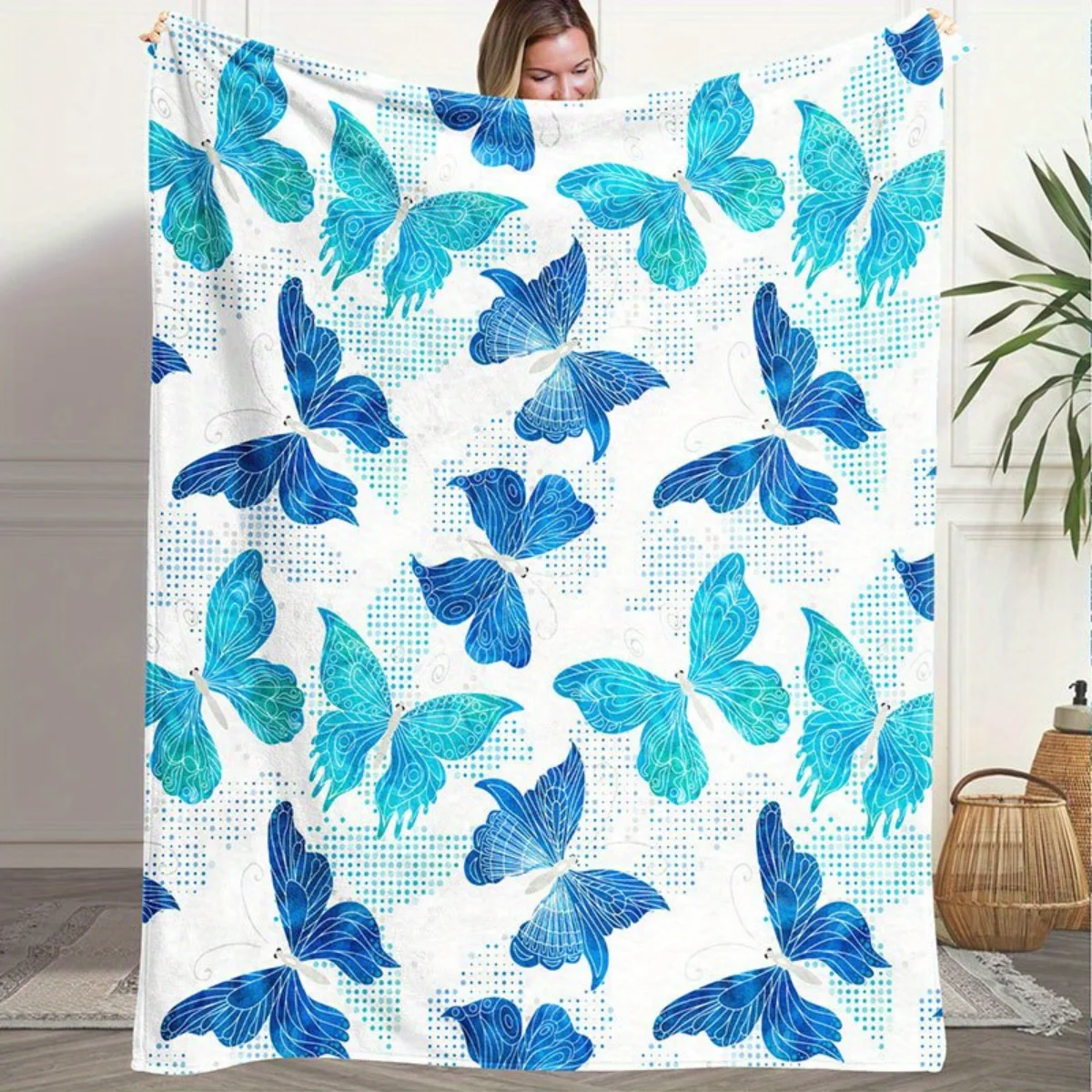 

Мягкое синее фланелевое одеяло с принтом бабочки — теплое и уютное, идеально подходит для диванов, офисов, кроватей, кемпинга и Рождества.