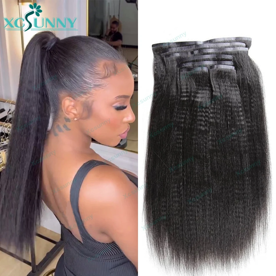 Yaki-Extensions de Cheveux Humains Lisses Sans Couture, Vente en Gros