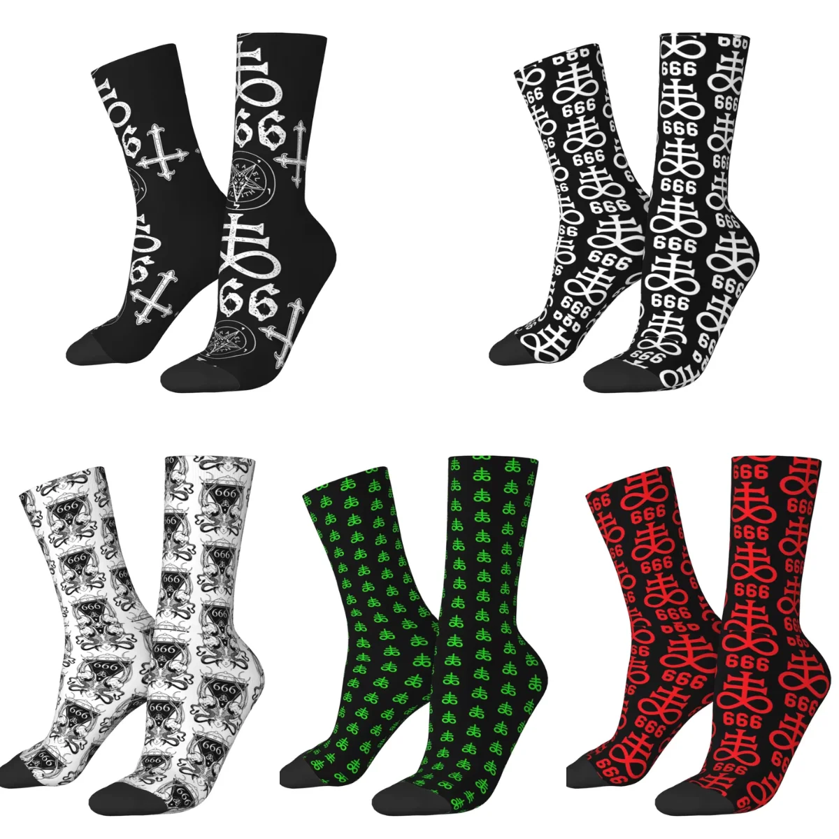 Men Socks Satanic Symbols Leviathan Cross Satan 666 Stockings Winter Kawaii Medium Soft Socks Graphic Anti Skid Socks