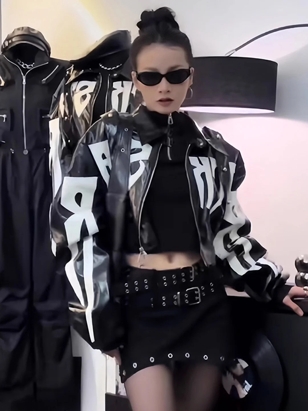 Trendy Spicy Girl Batwing Sve Color Blo PU Pelle Jaet Donna Primavera Autunno Nuovo Sle Chiusura con cerniera Vestibilità ampia...