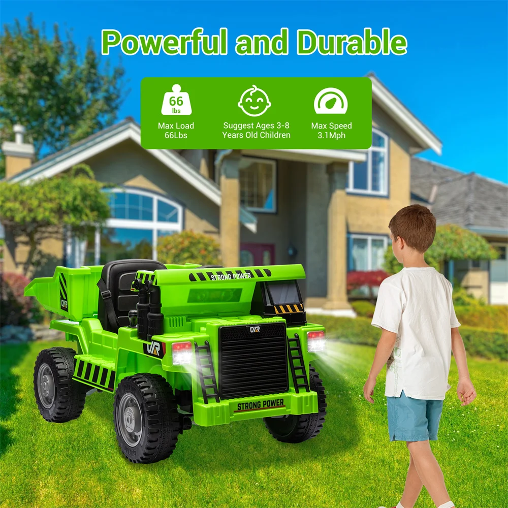 12V Ride On Dump Truck with Remote Control Music Electric Car Gift For Kids Rechargeable 70 W Motors  With Parents Control