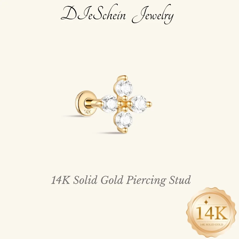 DIeSchein 14K Solid Gold Stud Earrings Waterproof Hypoallergenic Piercing Earrings for Women Sensitive Ears Minimalist Jewelry