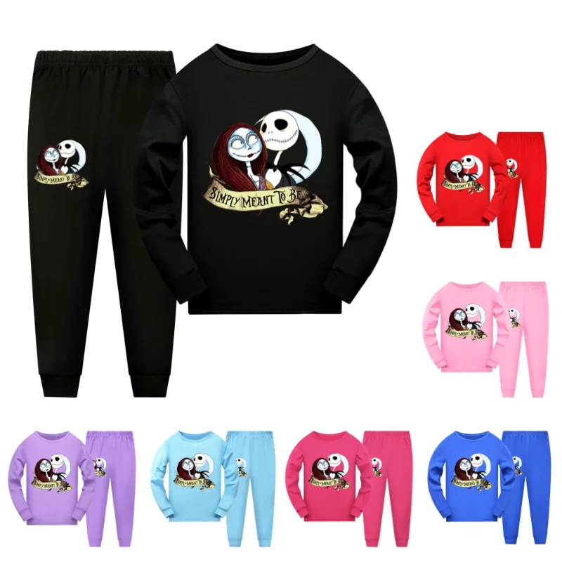 

2pcs Disney Nightmare Before Christmas Children Pajamas Anime Winter Long Sleeve Pants Suit Sleepwear Boy Girls Kawaii Nightgown