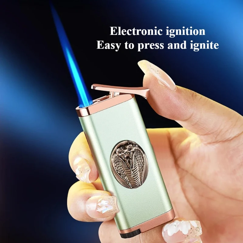 

New Three Dimensional Relief High Beauty Blue Flame Lighter Windproof Direct Charge Butane Inflatable Metal Men's Gift Lighter