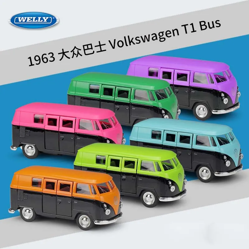 

WELLY 1:36 Volkswagen 1963 T1 Bus Pull Back Car Scale Classic VW Metal Model Car Diecast Alloy Toy Car For Kids Gifts B148