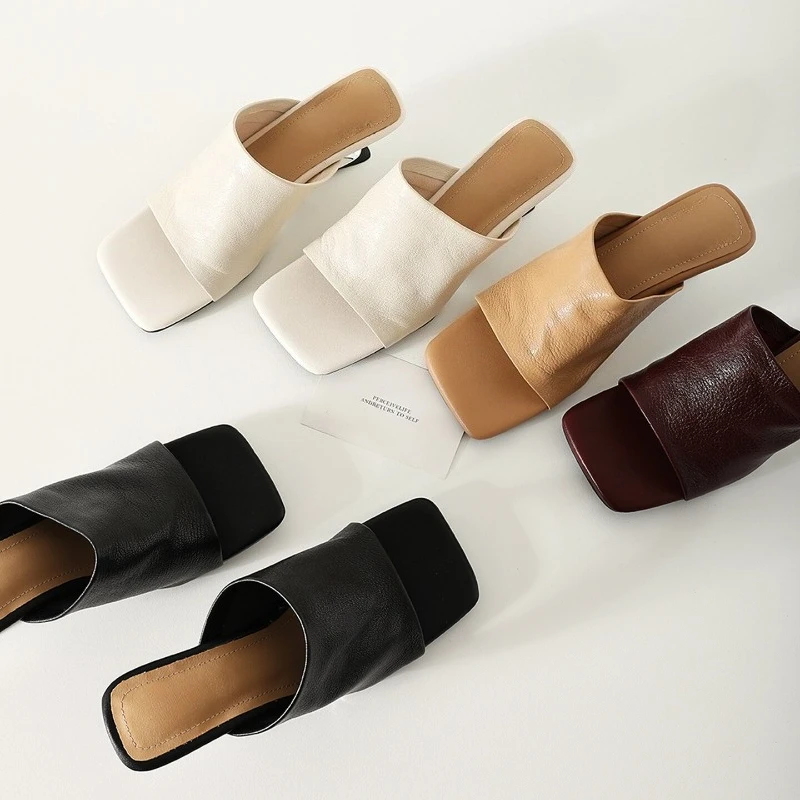 

Designer Square Toe Strange Style Heels Women Slippers Street Style Elegant Banquet Party Dress Slide 2026 New Summer Shoes