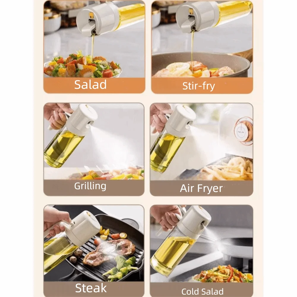 

550ML Oil Spray Bottle Leakproof Removable Kitchen Oil Dispenser 2 in 1 Design Household Olive Oil Sprayer Kitchen