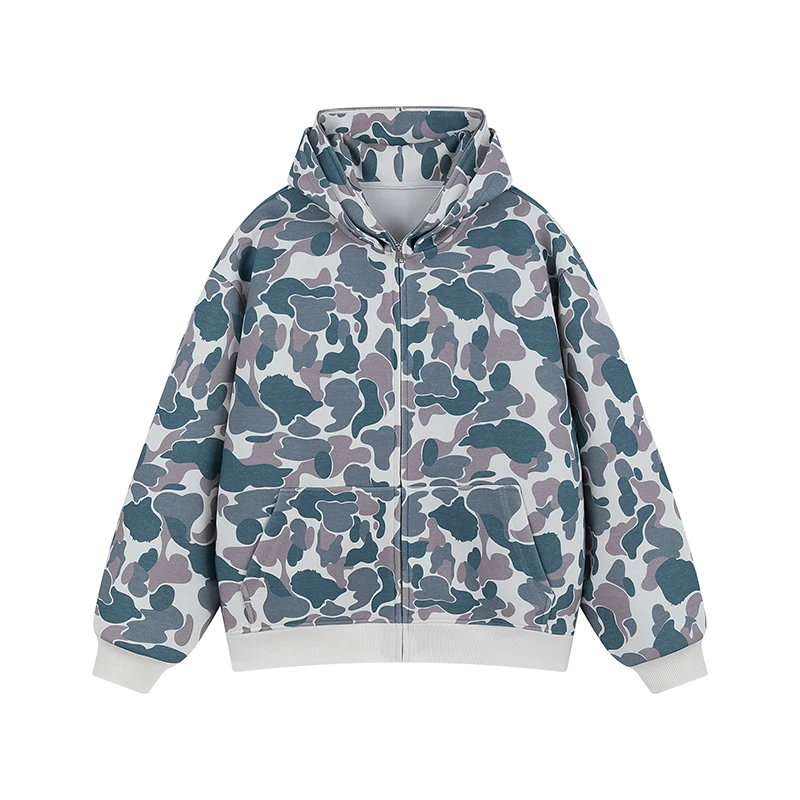 Men Camouflage Hoodie Cardigan Hip Hop Men Streetwear Oversized Camouflage Hooded Zipper Jacket General Clothing
