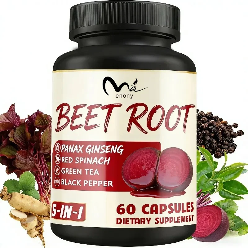 Beetroot Capsules Contain Green Tea, Red Spinach, Ginseng, and Black Pepper To Support Digestion and Immune Health