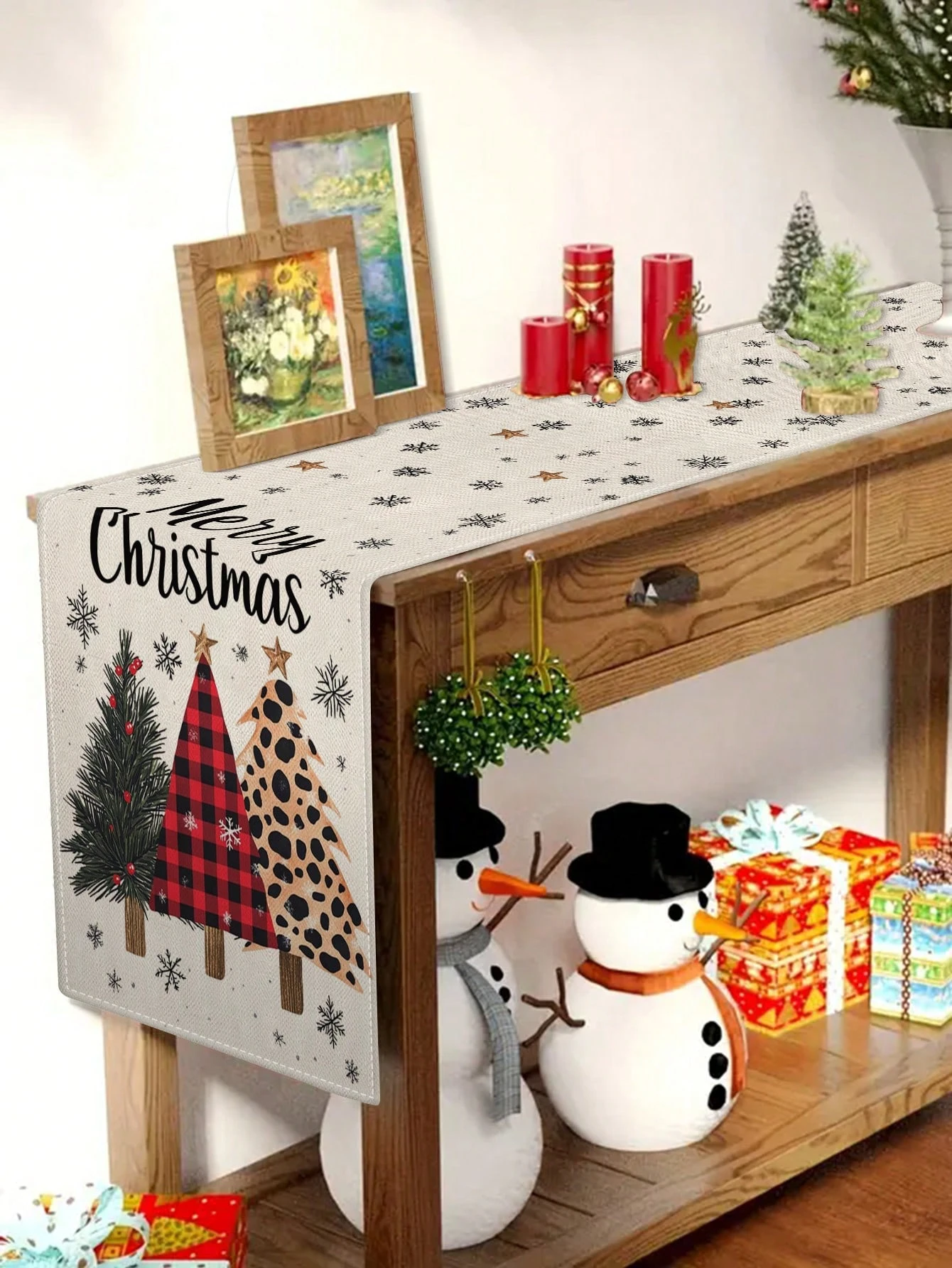 Frohe Weihnachten Plaid Leopard Baum Schneeflocke Tischläufer Einzigartige Urlaub Konsole Tischdekoration für Weihnachtsfeiern Charmant