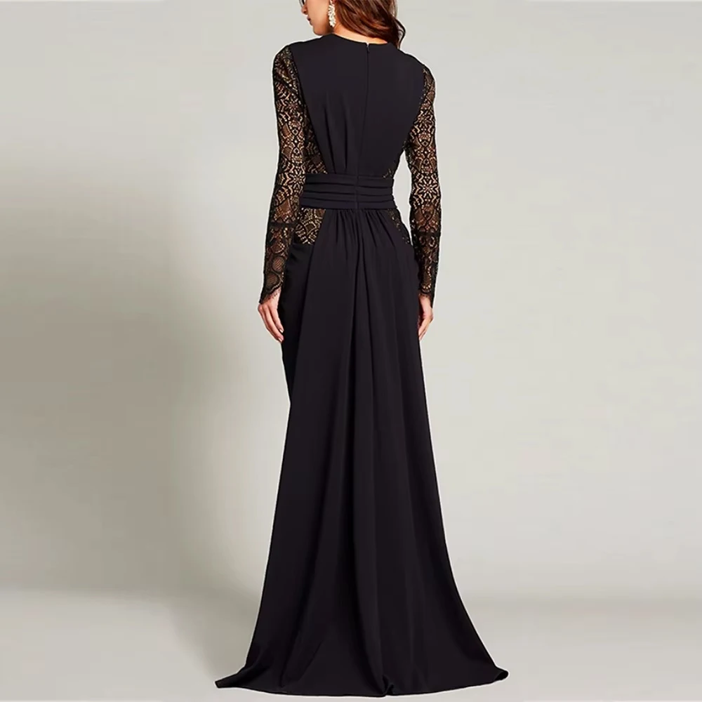 فساتين أم العروس على شكل حرف A مخصصة على شكل حرف V فساتين ضيوف الزفاف مع دانتيل فتحة أمامية مكشكشة لحفلات الزفاف