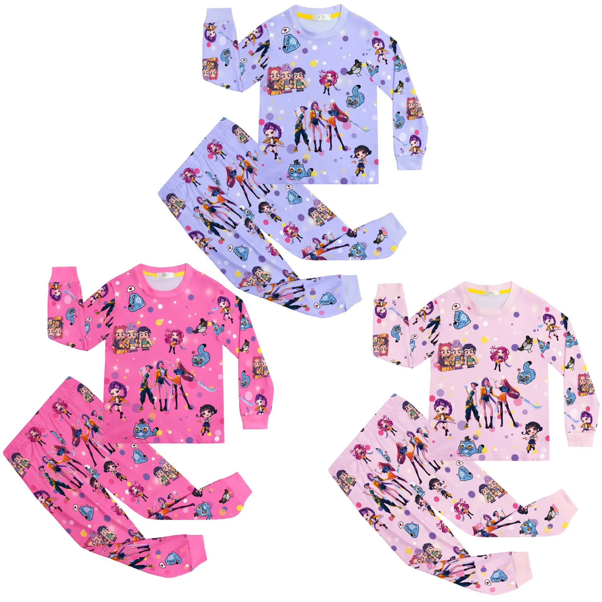 

Kpop Demon Hunters Halloween Carnival Children's Pajama set Girls Rumi Mira Zoey Long Sleeve T Shirt+Pants 2pc