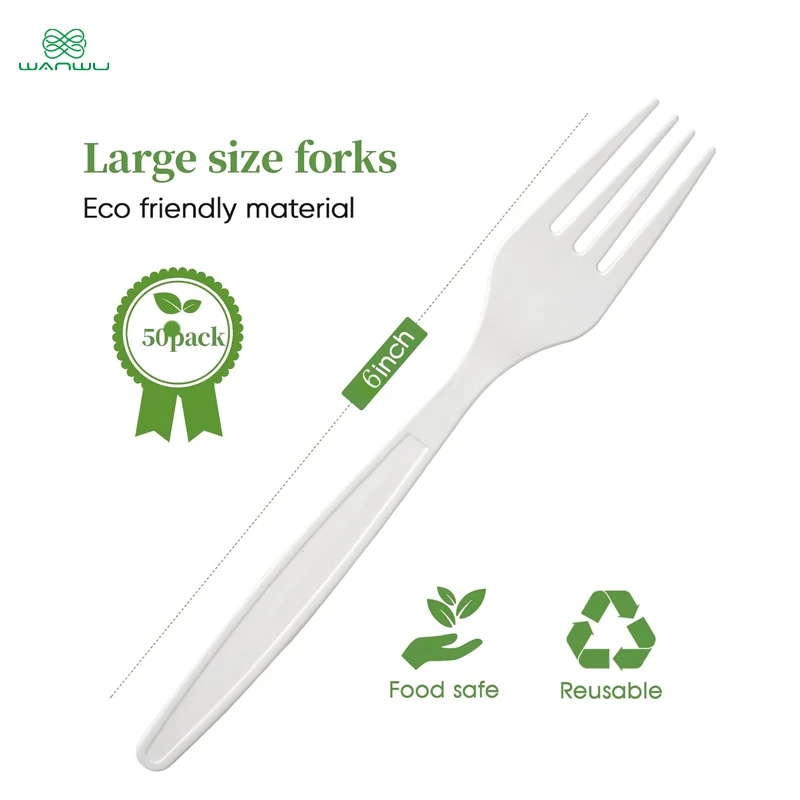 50-pack, 7-inch biodegradable disposable cutlery fork, heavy-duty bio-based CPLA cutlery for parties, barbecues and picnics