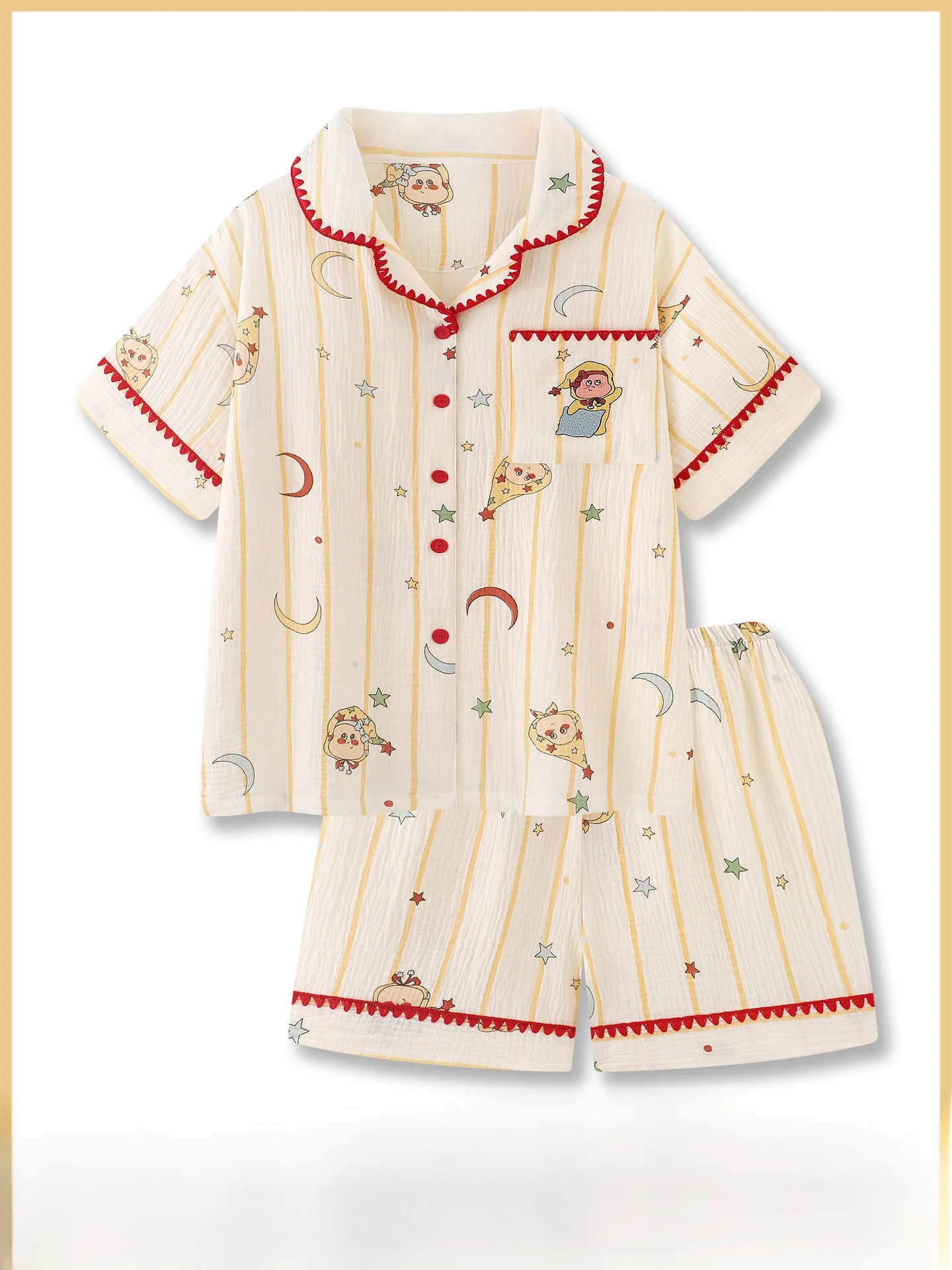 スイートスター純綿フランネル女性用寝間着半袖ホームウェア夏用漫画プリント抗菌防真菌