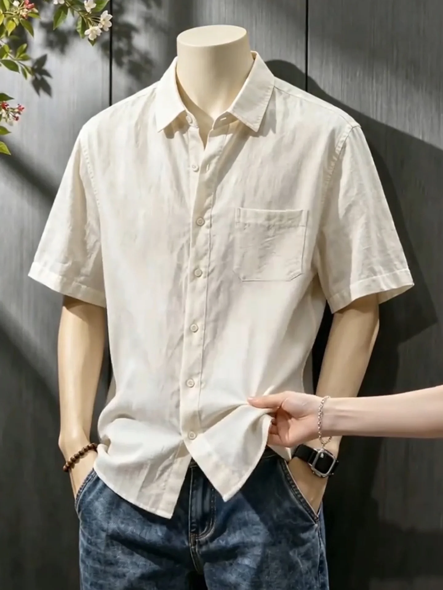 Lightweight Linen Silk Short Sleeve Shirt Men's Summer Casual Style Loose Fit Breathable Sun Protection Outerwear Coat