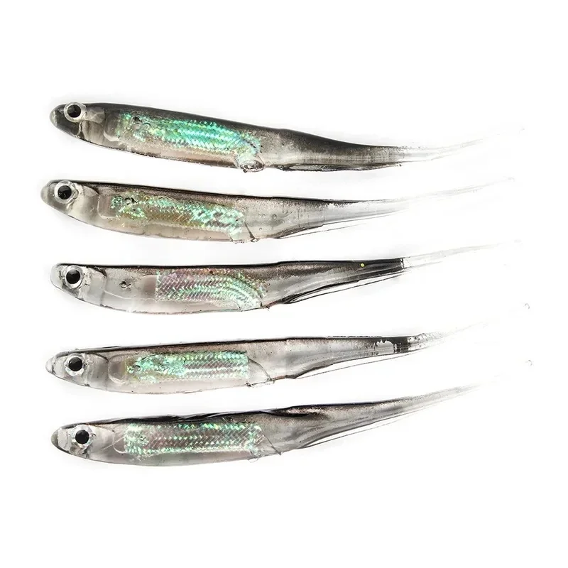1/2/3/4/5pcs Fishing Soft Bait T Tail fish Fishing Lures Rainbow Color Sequin Swing Fishing Spinner Bait