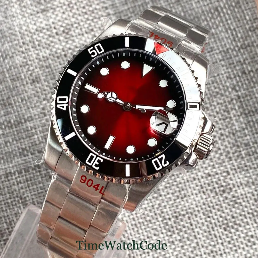 Tandorio-NH35A Montre Mécanique existent pour Homme, Montre de Plongée 20 Iko, Étanche, Verre Saphir, Date, Imagope, Cadran Rouge, Bracelet SION L,