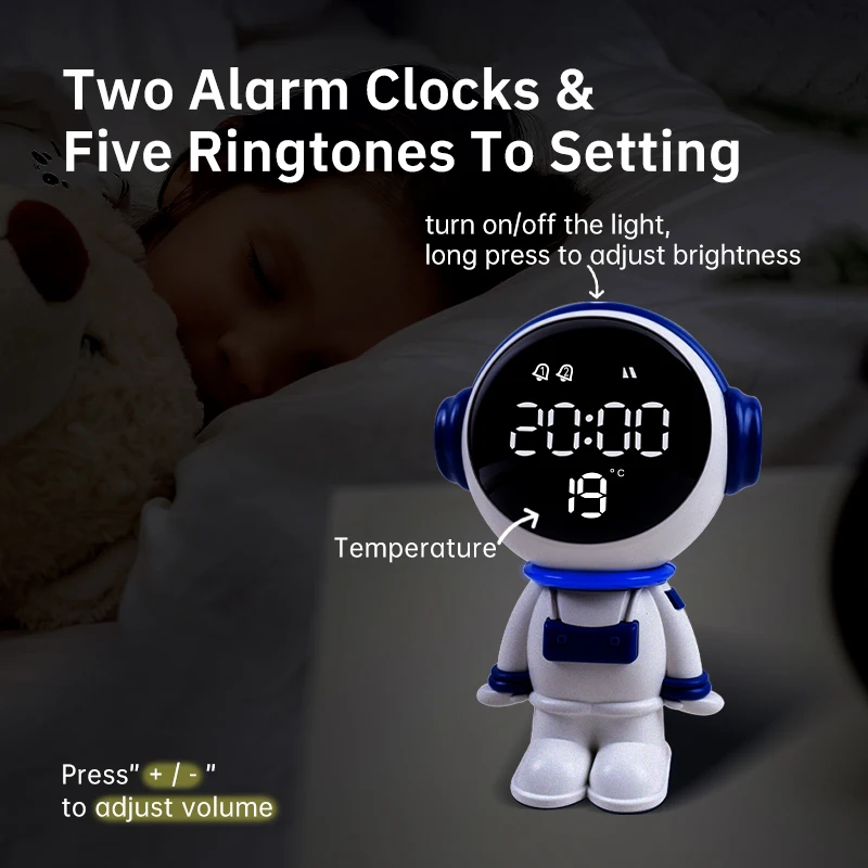 Astronaut electronic display clock  Creative boy's room decoration  Child's wake-up alarm clock  Student desk ornament