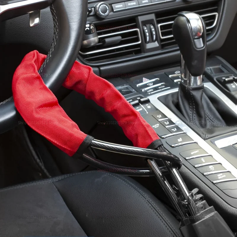 جهاز مضاد للسرقة بقفل عجلة القيادة الفولاذية مع قفل حزام الأمان للكابل الجريء القابل للسحب المقاوم للقطع لأمن السيارات وسيارات الدفع الرباعي #5