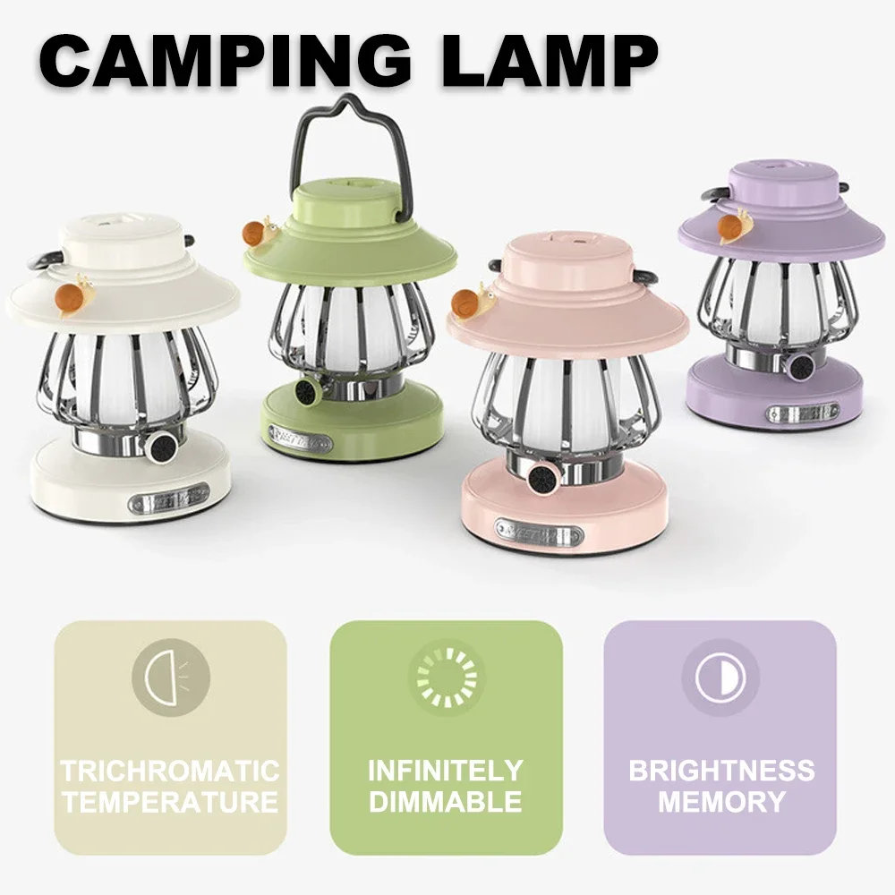 

Retro Portable Camping Lantern Stepless Dimming LED Desktop Lamps Hanging Tent Light Flashlight for Fishing Hiking Climbing Yard