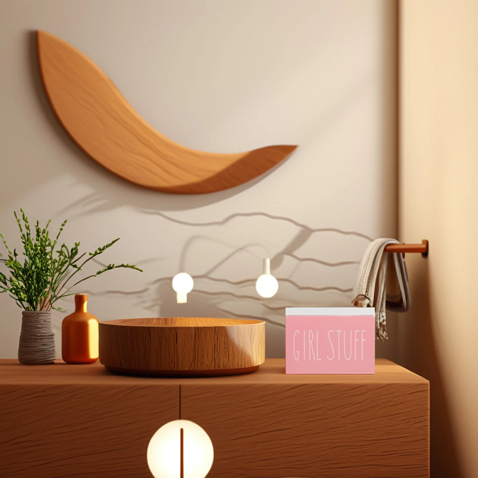 

Stylish Wooden Bathroom Organizer Lid Feminine Product Storage Box Large Capacity Rustic Charm Period Organizer