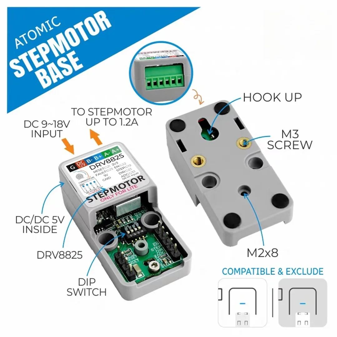 Official M5Stack Atomic Stepmotor Base with built-in DRV8825 stepper motor drive base