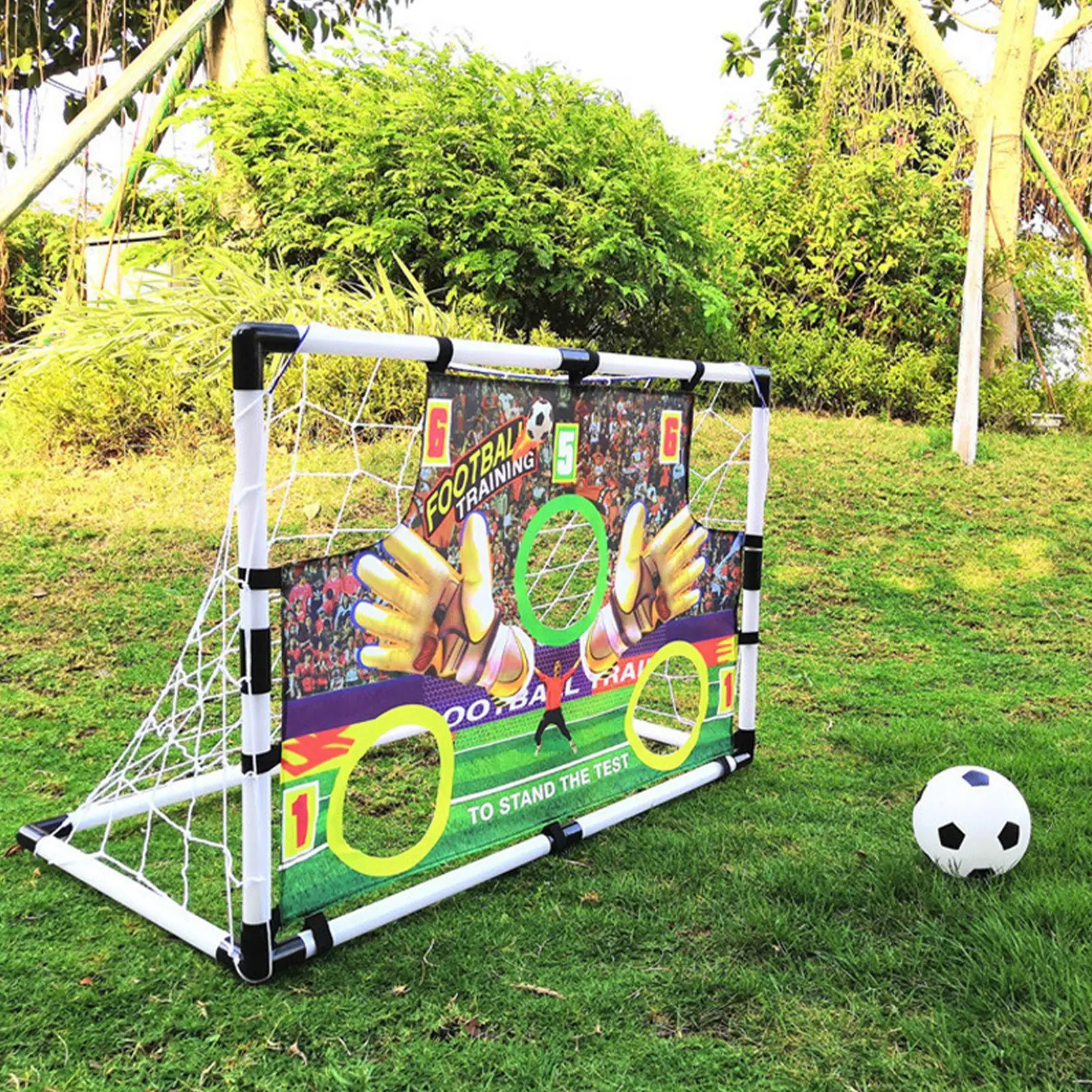 

Family Fun Soccer Goal Set, 3-Level Adjustable & Portable for Easy Setup, Backyard Living Room Playground Exercise