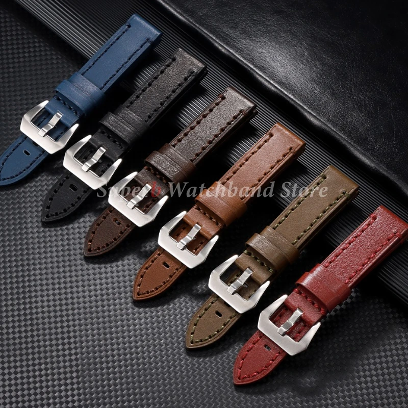 عالية الجودة جلد البقر حزام الساعات لبانيراي براون خمر حزام ساعة اليد للنساء الرجال 18 مللي متر 20 مللي متر 22 مللي متر 24 مللي متر 26 مللي متر المعصم الفرقة #2