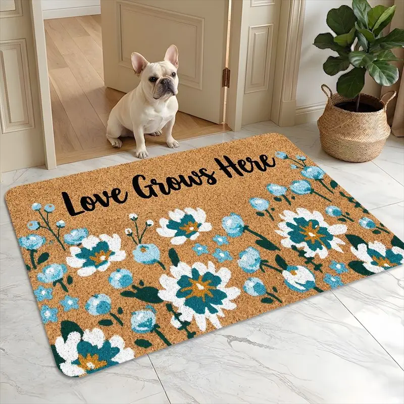 Black Base Multi Color Minimal Line Art Cat Silhouette Spliced Print Anti Slip Modern Style Front Entrance Doormat Rug