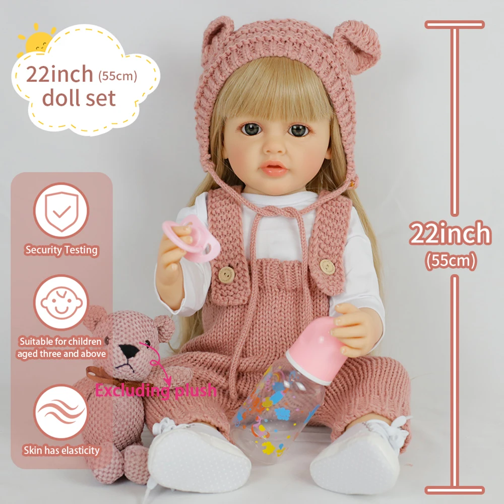 

55 см силиконовая виниловая кукла реборн для всего тела для девочек Бетти с длинными светлыми волосами принцесса для малышей Bebe подарки на день рождения и Рождество