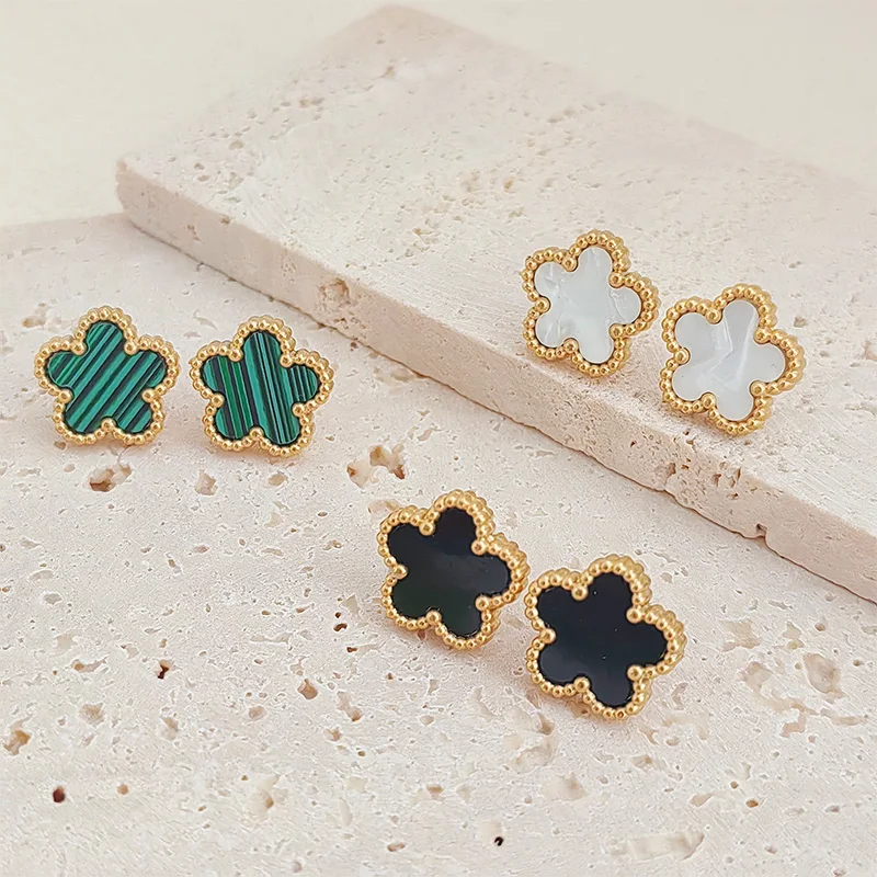 أقراط نسائية موضة 2024 أقراط من الفولاذ المقاوم للصدأ امرأة أنيقة 14k مطلية بالذهب البرسيم بنات مجوهرات الأزياء والاكسسوارات