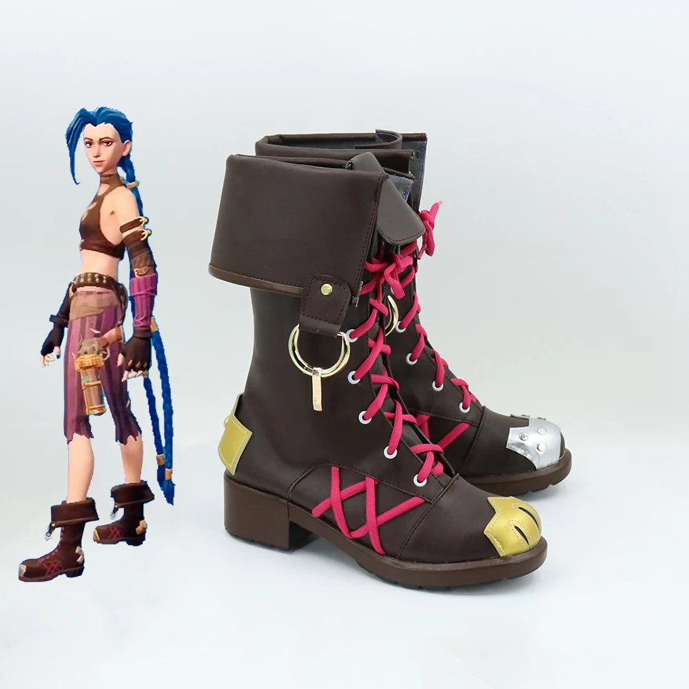 Zapatos de Cosplay Arcane League of Legends Jinx, botas a media pantorrilla, mascarada de Halloween, accesorios de disfraz de fiesta de actuación de Carnaval