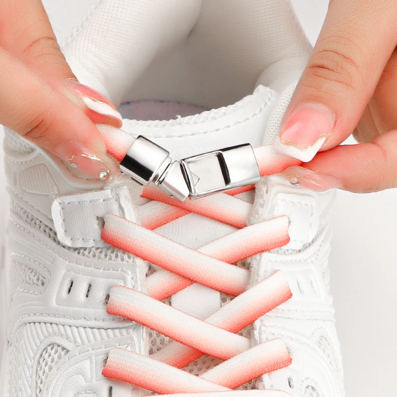 Cordones de zapatos sin atar cordones planos elásticos de Color degradado zapatillas de deporte cordones de zapatos con cierre a presión sin ataduras para niños cordones de goma para adultos