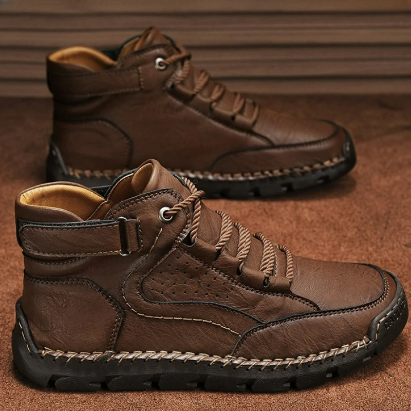 

Handmade Men's Boots PU Leather Ankle Boots Outdoor Comfortable Casual Shoes Plus-size High Top Shoes Warm Non-slip Work Boots