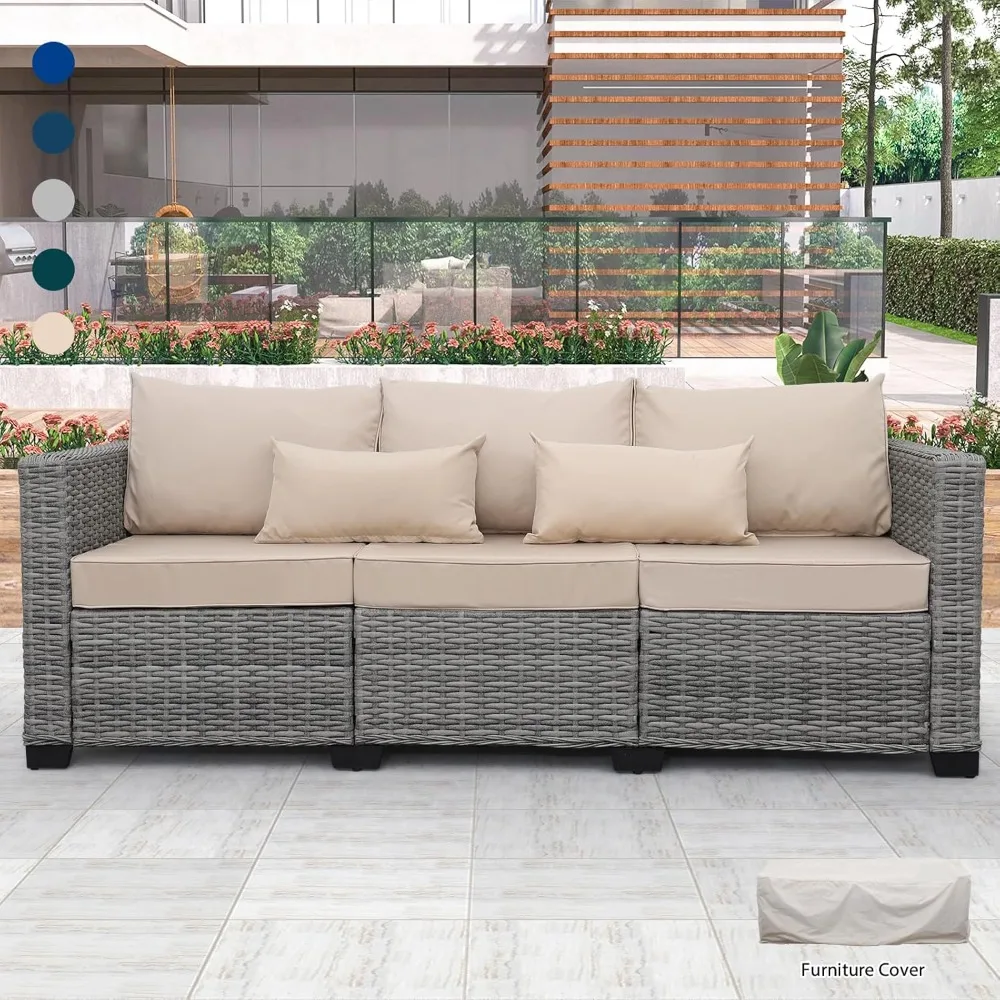 Outdoor Furniture Outdoor Couch Grey Wicker Patio Furniture 3-seat Sofa Deep Seat Hight Backrest with Waterproof Cover