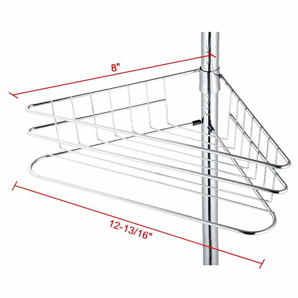 4 Layer Corner Bathroom Shelf Telescopic Shower Storage Shelf on Rod Tension Pole No Hole Punching Storage Rack for Bathroom