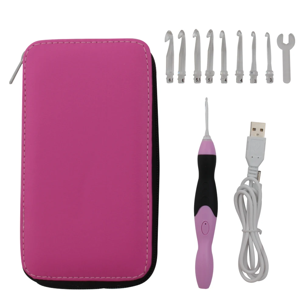 9 in 1 USB Light Up Crochet Hooks Knitting Needles Set