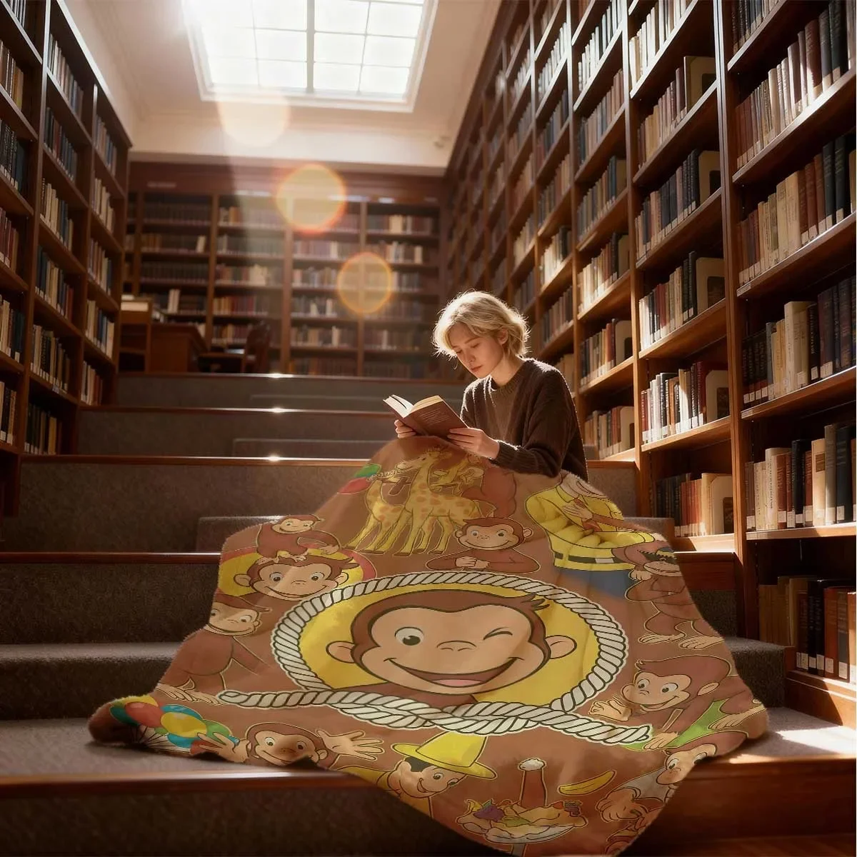 Custom A Blanket Featuring The Cartoon Monkey George, Suitable For Any Season. It Can Be Used As A Clapping Decoration, Wall Dec