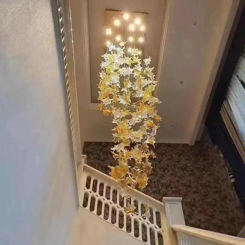 Art Designer Large Hotel Lobby Chandelier Maple Leaves Decoration For Villa Led Hanglamp Luxury Project Lighting Free Style