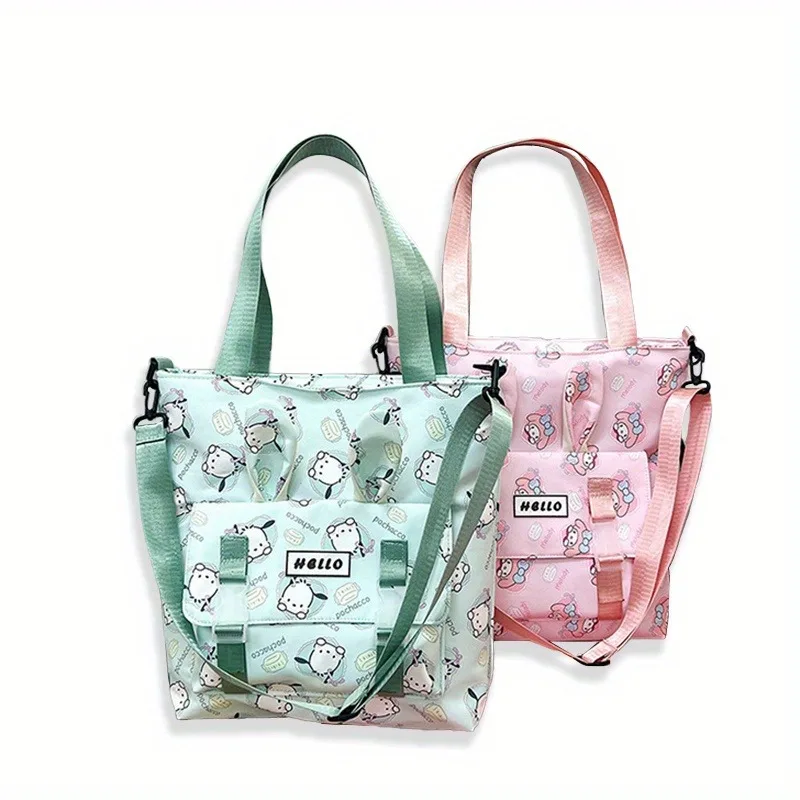 Sanrio Kuromi Cinnamoroll Melody Anime podwójnego zastosowania płócienna torba, Cartoon Tote torebka na ramię, uroczy, swobodny dodatek do