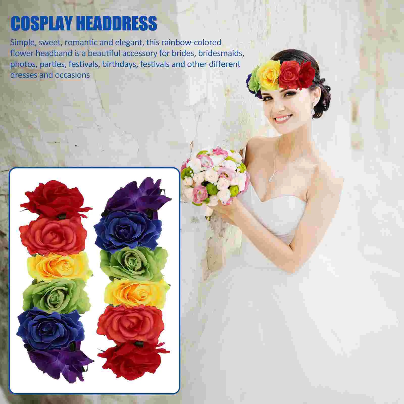 2 Pcs Headband Halloween Headpiece Flower Hair Wreath Cosplay Headdress Roses Girl Decor